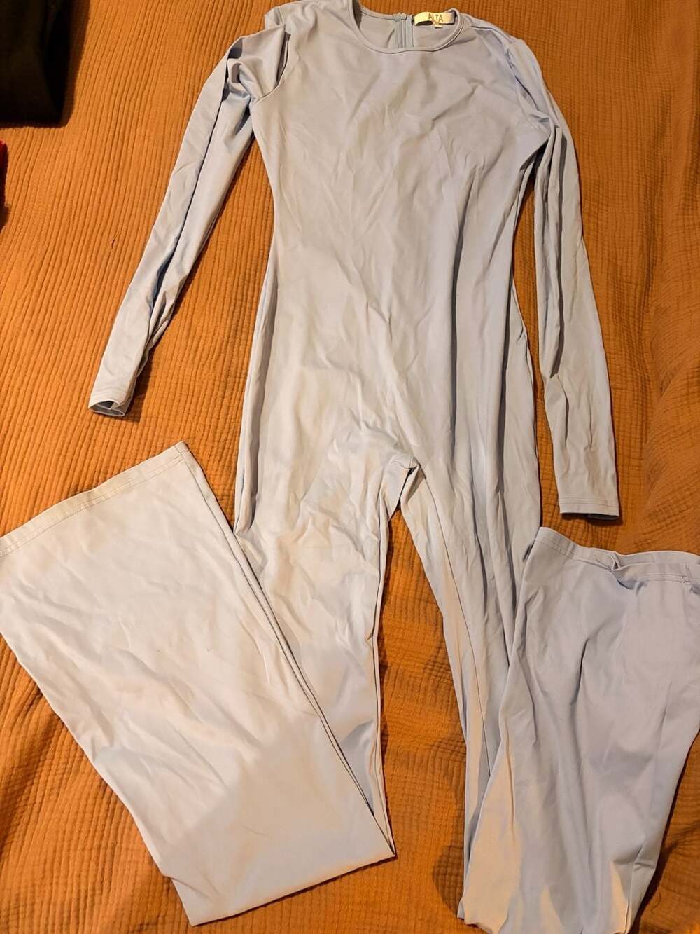 ALTA Long Sleeve Flare Leg Jumpsuit in Light Blue